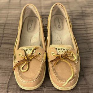 Sperry Boat Shoes in Tan and Gold, size 7
